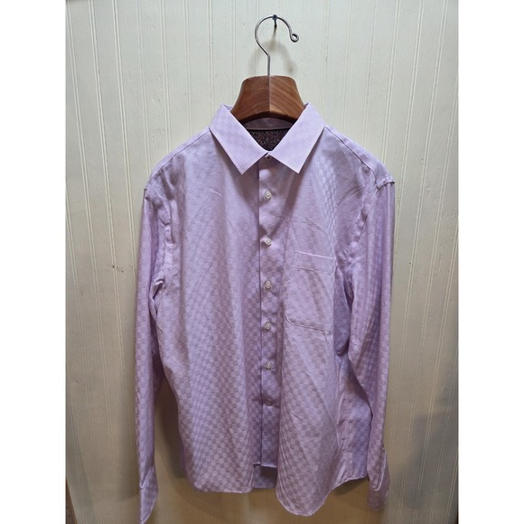 Egara Shirt Mens XL Purple Check Slim Fit Stretch Non Iron Long Sleeve Dress - Picture 2 of 6